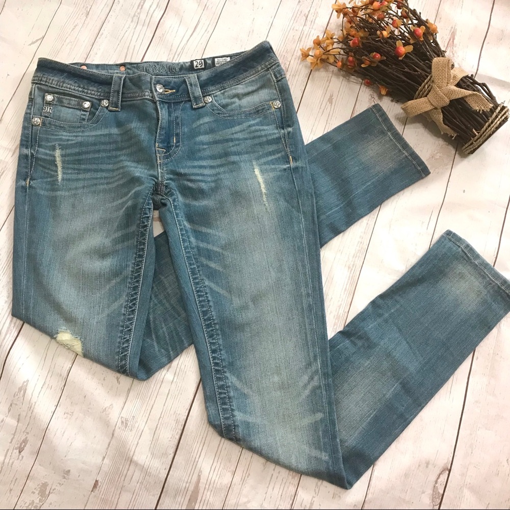 Ankle Skinny Denim Ripped Jewels Destroyed Stretch